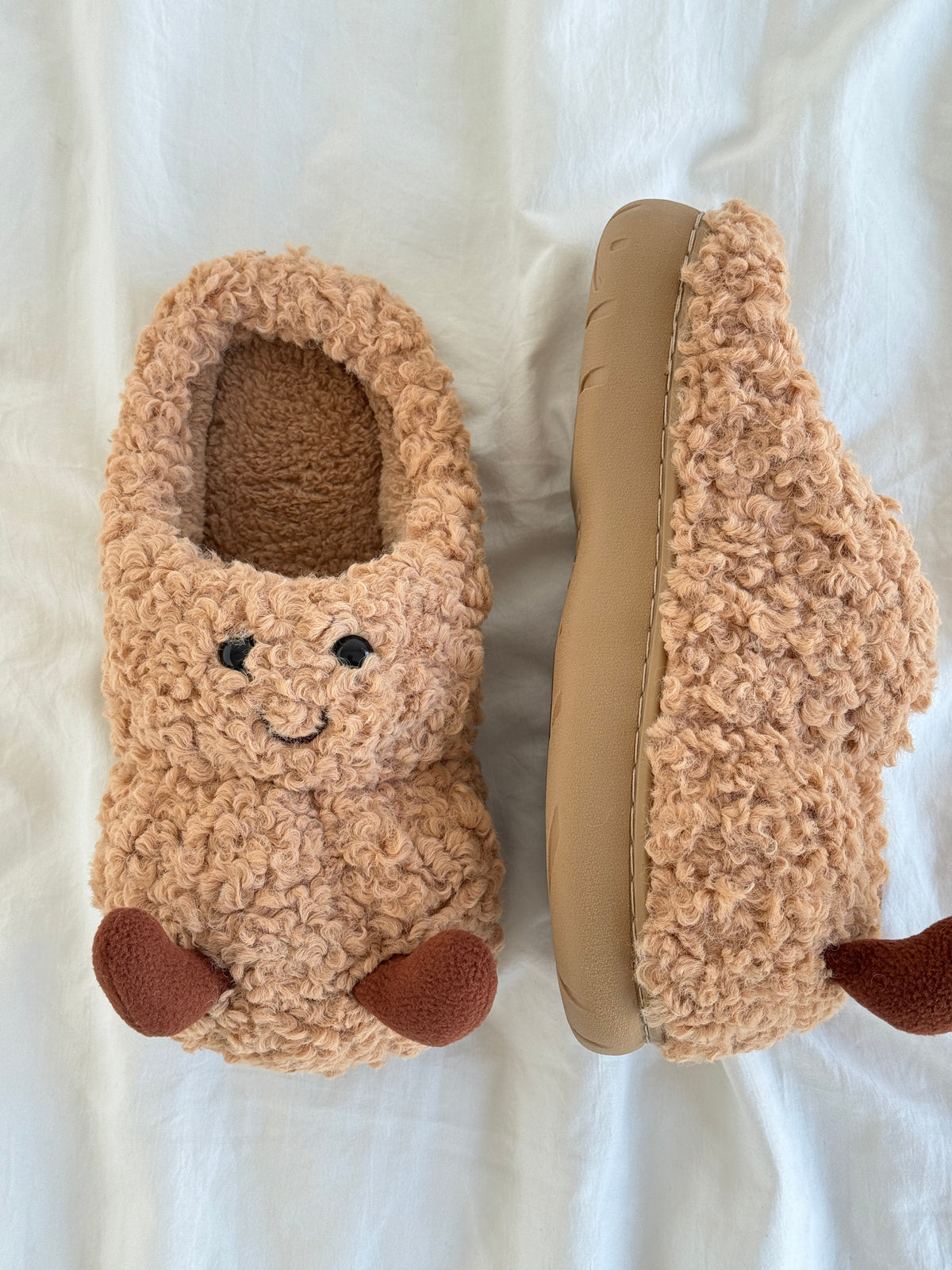 Peanut Fuzzy Scuff Slippers