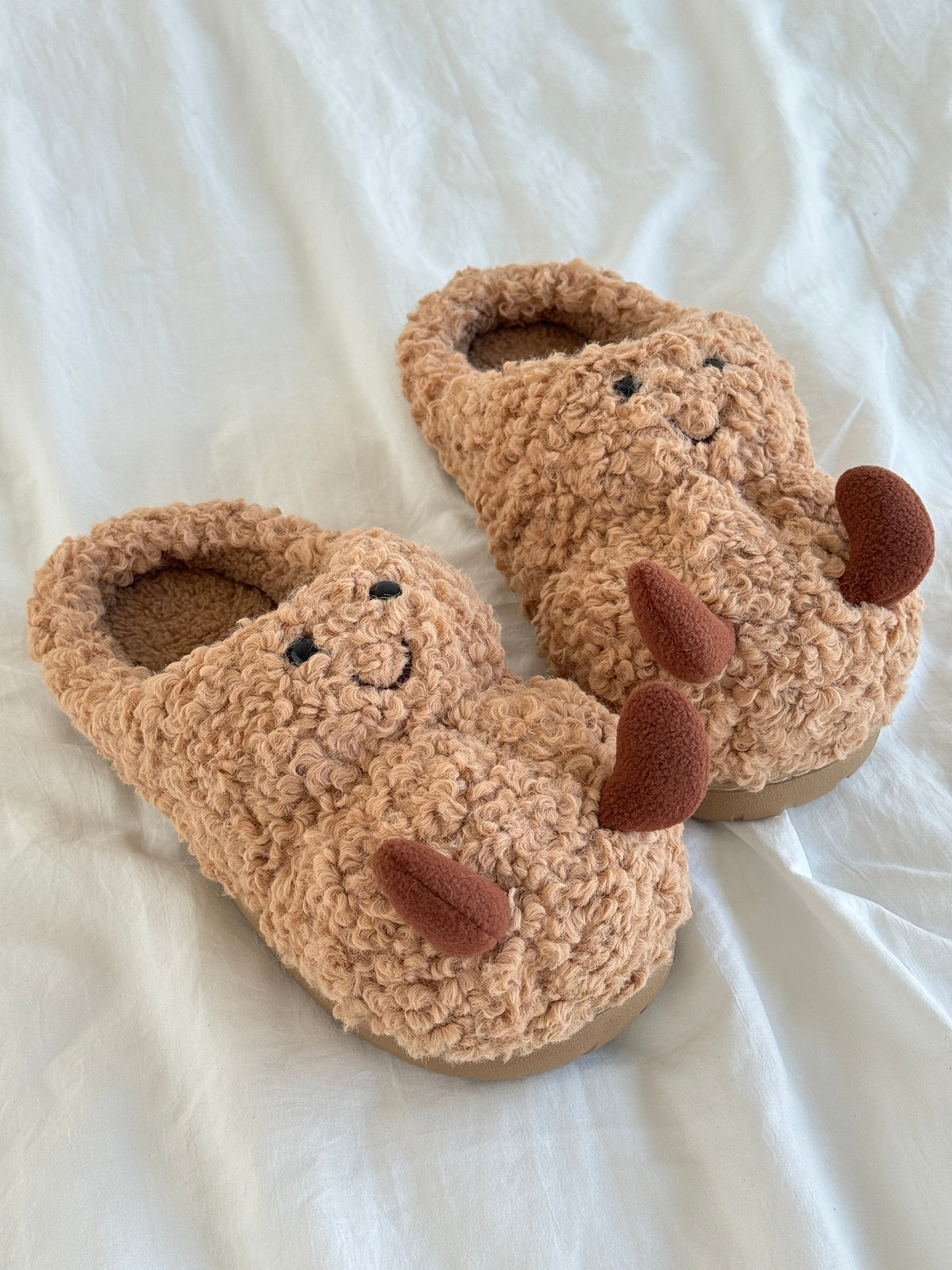 Peanut Fuzzy Scuff Slippers