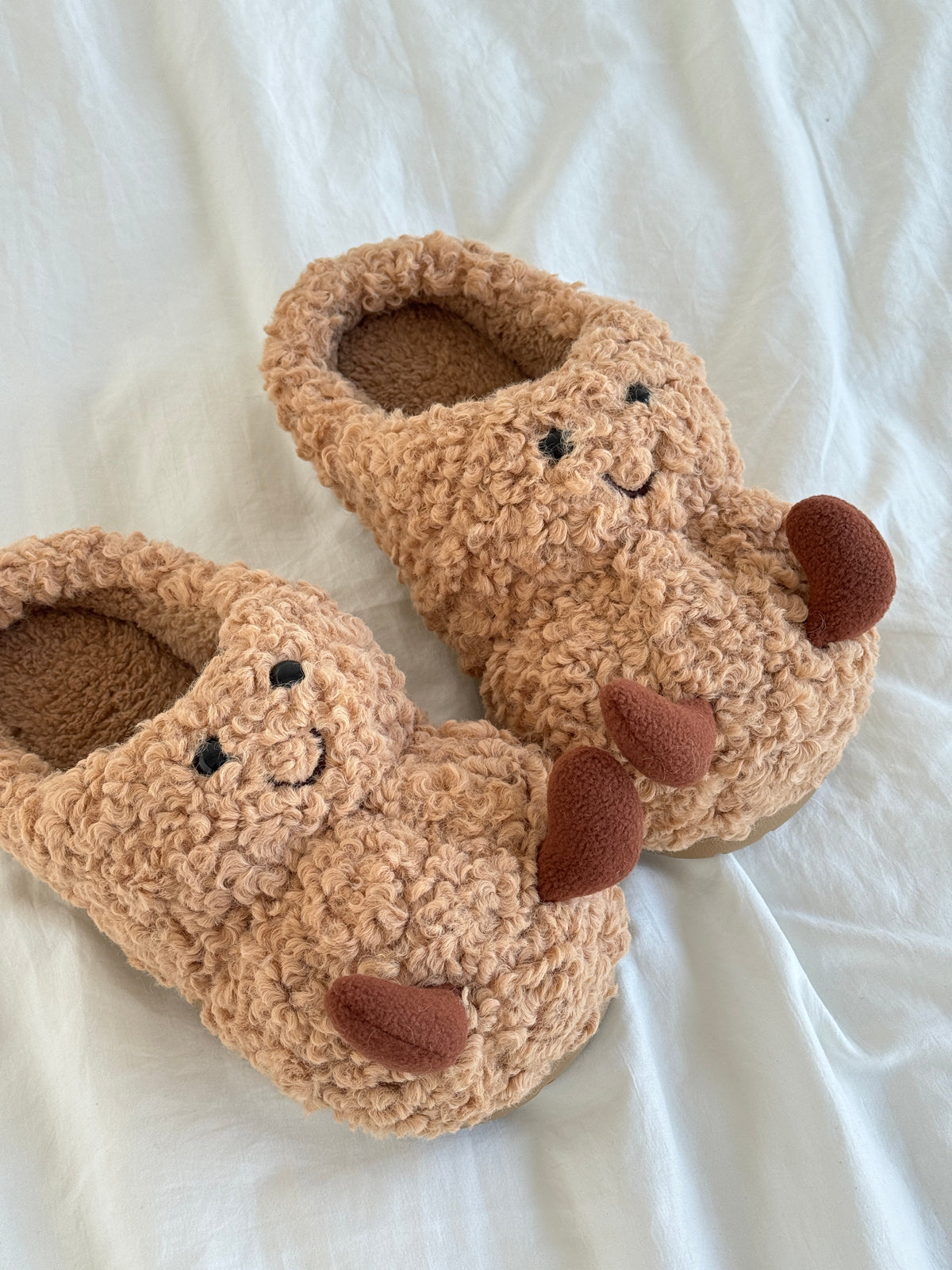 Peanut Fuzzy Scuff Slippers
